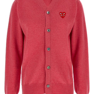 Comme Des Garçons Play Double Red Emblem Cardigan