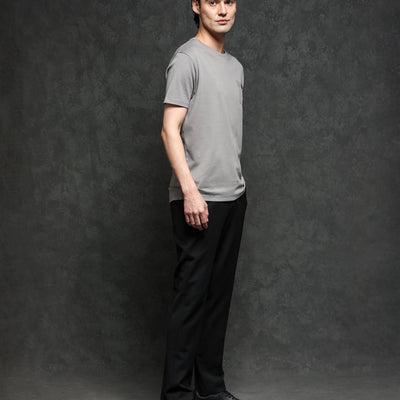 Rare Rabbit Men's Azul Grey Crew Neck With Contrast Nylon Pocket Half Sleeves T-Shirt