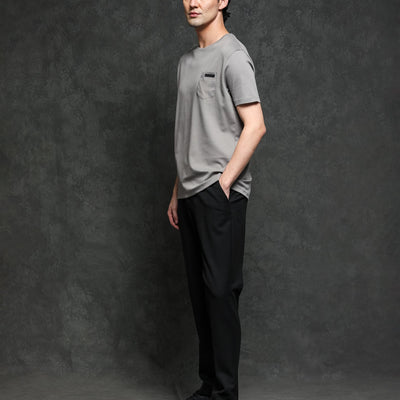 Rare Rabbit Men's Azul Grey Crew Neck With Contrast Nylon Pocket Half Sleeves T-Shirt