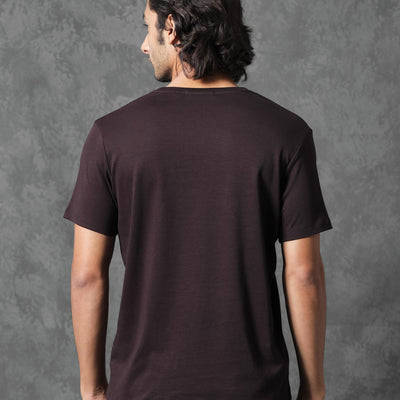 Rare Rabbit Men's Azul Maroon Crew Neck With Contrast Nylon Pocket Half Sleeves T-Shirt