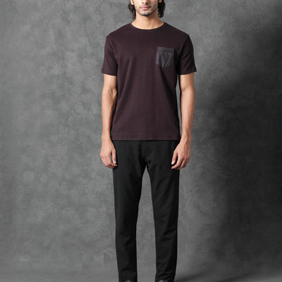 Rare Rabbit Men's Azul Maroon Crew Neck With Contrast Nylon Pocket Half Sleeves T-Shirt