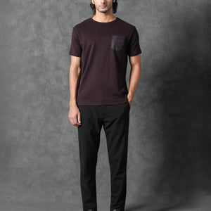 Rare Rabbit Men's Azul Maroon Crew Neck With Contrast Nylon Pocket Half Sleeves T-Shirt