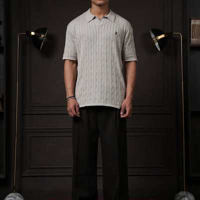 Pristine Cable Knit Polo -  Oat