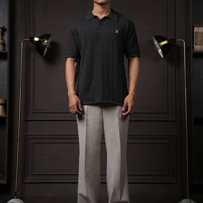 Pristine Cable Knit Polo - Shadow