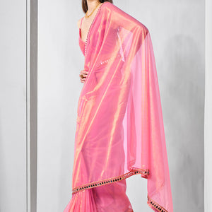 Mirror Work Lace Organza Saree With Blouse Piece