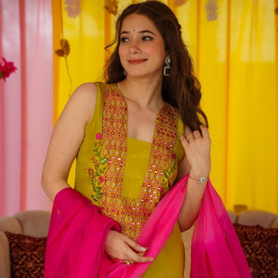 Aahana mustard cosmos suit set