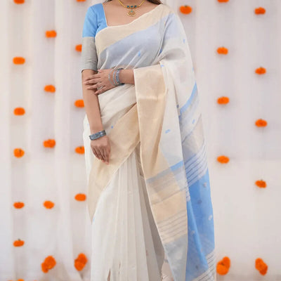 Resonant Beige Cotton Silk Saree With Gossamer Blouse Piece