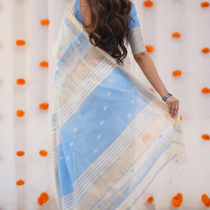 Resonant Beige Cotton Silk Saree With Gossamer Blouse Piece