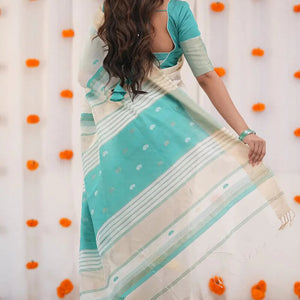 Embellished Beige Cotton Silk Saree With Ravishing Blouse Piece