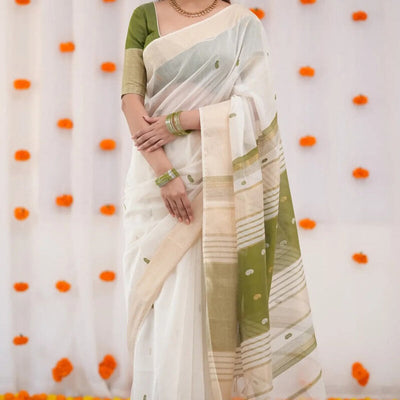 Brood Beige Cotton Silk Saree With Winsome Blouse Piece