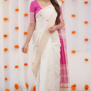 Luxuriant Beige Cotton Silk Saree With Dazzling Blouse Piece