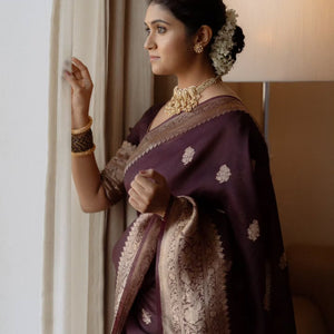 Incredible Wine Soft Silk Saree With Sizzling Blouse Piece