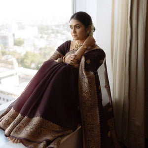 Incredible Wine Soft Silk Saree With Sizzling Blouse Piece