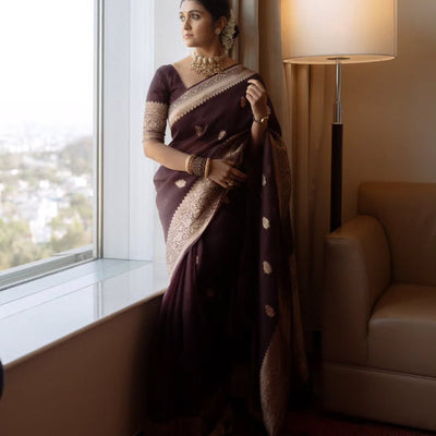 Incredible Wine Soft Silk Saree With Sizzling Blouse Piece