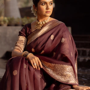 Incredible Wine Soft Silk Saree With Sizzling Blouse Piece