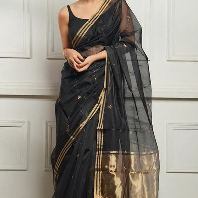 Imaginative Black Cotton Silk Saree With Desirable Blouse Piece