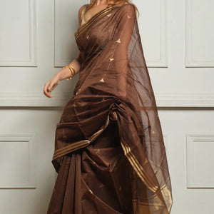 Embellished Brown Cotton Silk Saree With Felicitous Blouse Piece
