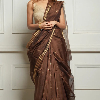 Embellished Brown Cotton Silk Saree With Felicitous Blouse Piece