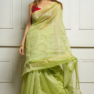 Deserving Pista Cotton Silk Saree With Demesne Blouse Piece