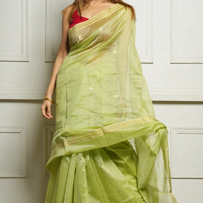 Deserving Pista Cotton Silk Saree With Demesne Blouse Piece