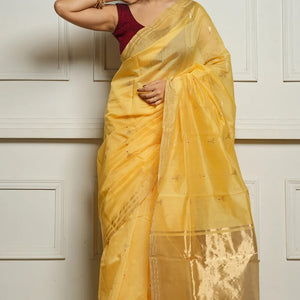 Ravishing Yellow Cotton Silk Saree With Marvellous Blouse Piece