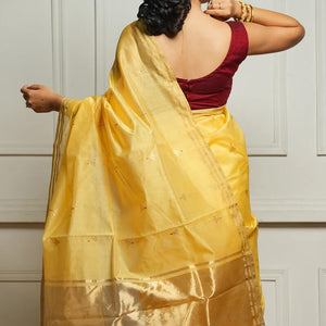 Ravishing Yellow Cotton Silk Saree With Marvellous Blouse Piece