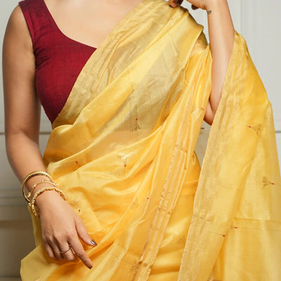 Ravishing Yellow Cotton Silk Saree With Marvellous Blouse Piece