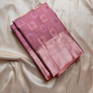 Innovative Baby Pink Soft Silk Saree With Vestigial Blouse Piece