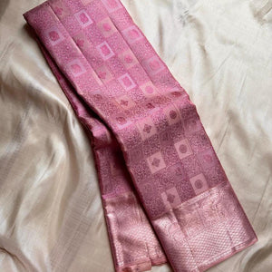 Innovative Baby Pink Soft Silk Saree With Vestigial Blouse Piece