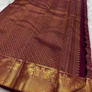Prettiest Purple Soft Silk Saree With Improbable  Blouse Piece