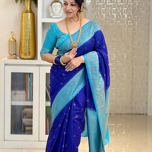 Skinny Blue Soft Silk Saree With Designer Blouse Piece