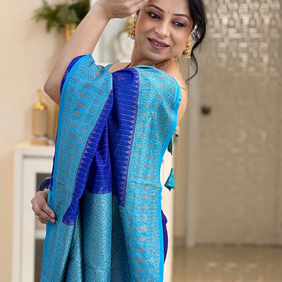 Skinny Blue Soft Silk Saree With Designer Blouse Piece