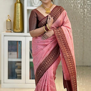 Fantabulous Pink Soft Silk Saree With Attractive Blouse Piece