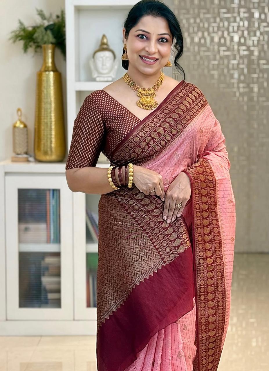 Fantabulous Pink Soft Silk Saree With Attractive Blouse Piece