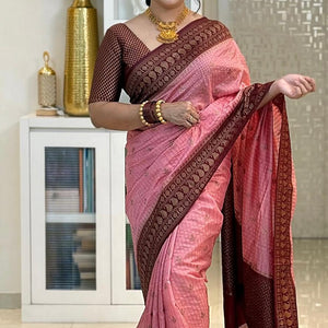 Fantabulous Pink Soft Silk Saree With Attractive Blouse Piece