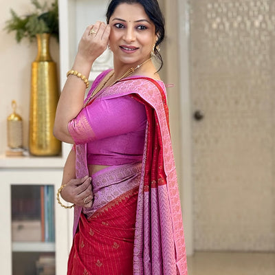 Eclat Red Soft Silk Saree With Blooming Blouse Piece