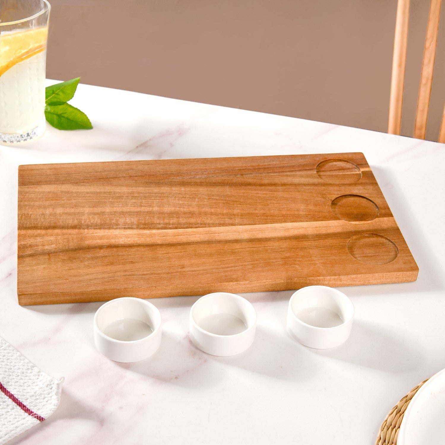 Acacia Wood Cheeseboard With Set Of 3 Small Bowls 50ml