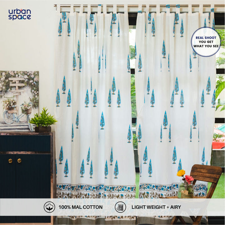 100% MalMal Cotton Curtains, Semi-Transparent with Tab Top, Pack of 2 Curtains - Ace of Spade Blue