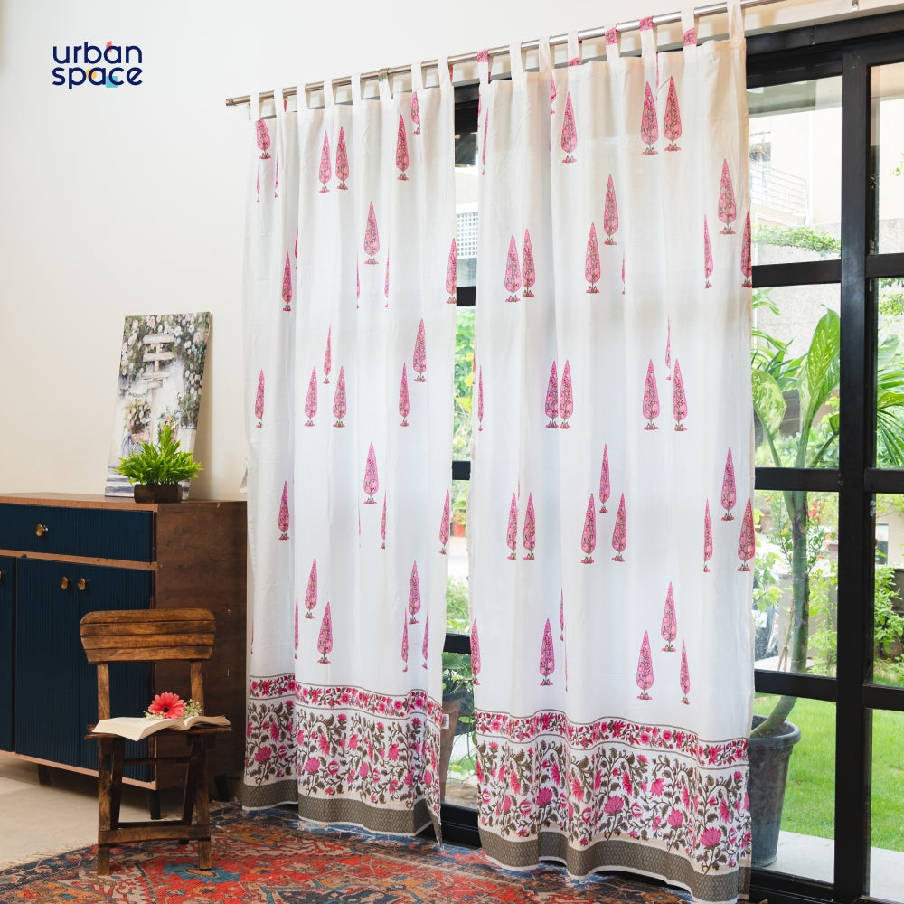 100% MalMal Cotton Curtains, Semi-Transparent with Tab Top, Pack of 2 Curtains - Ace of Spade Pink