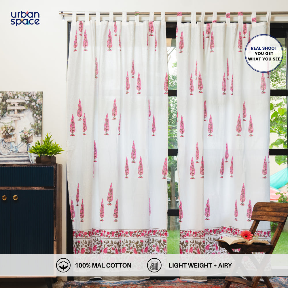 100% MalMal Cotton Curtains, Semi-Transparent with Tab Top, Pack of 2 Curtains - Ace of Spade Pink