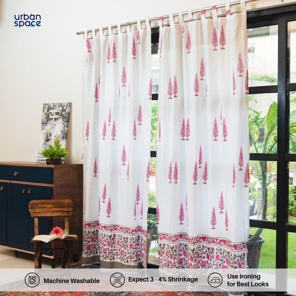 100% MalMal Cotton Curtains, Semi-Transparent with Tab Top, Pack of 2 Curtains - Ace of Spade Pink