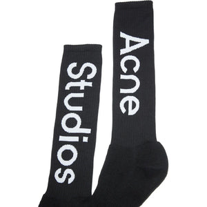 Acne Studios Logo Contrast Knee-High Socks Black