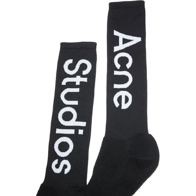 Acne Studios Logo Contrast Knee-High Socks Black