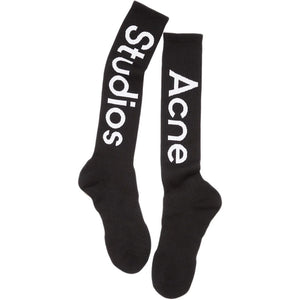 Acne Studios Logo Contrast Knee-High Socks Black