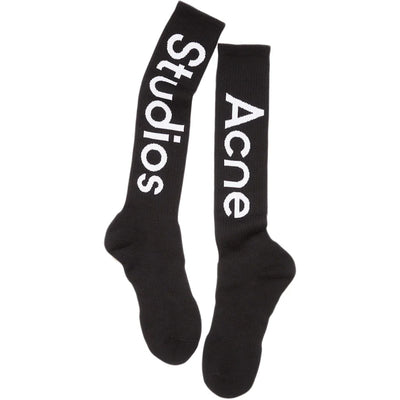 Acne Studios Logo Contrast Knee-High Socks Black