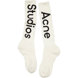Acne Studios Logo Jacquard Knee-High Socks Off-White