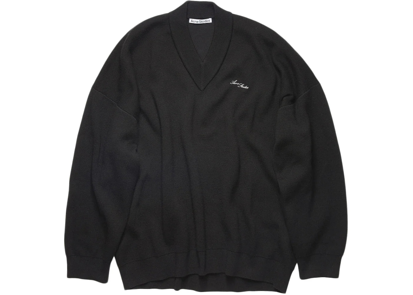 Acne Studios Logo V-Neck Relaxed Fit Sweater Black