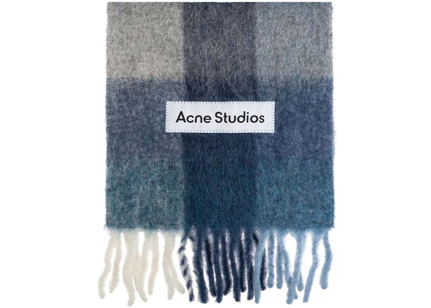 Acne Studios Mohair Checked Scarf Indigo/Grey/Light Blue