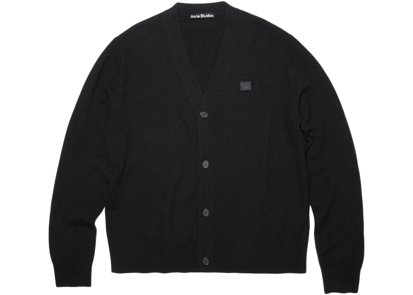 Acne Studios Wool Face Patch V Neck Cardigan Sweater Black