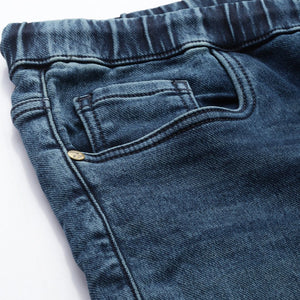 Men's Blue Regular Fit Solid Stretchable Denim Cargo Joggers